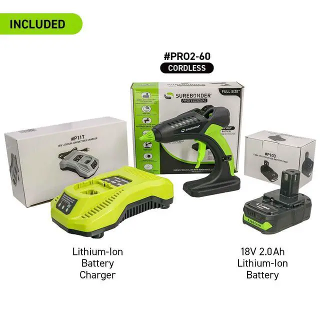 Alt view image 3 of 6 - 60 Watt Ryobi Type 18 Volt Battery Powered Cordless Professional Heavy Duty Full Size Hot Glue Gun with Battery and Charger Included