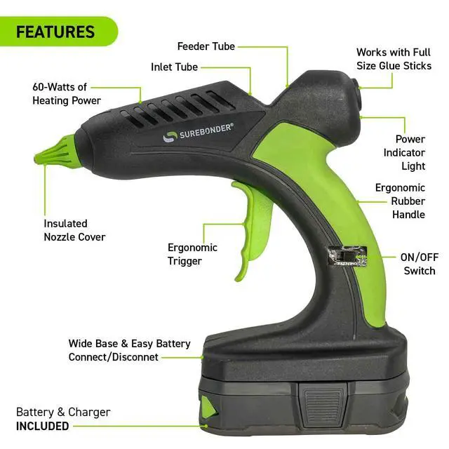 Alt view image 4 of 6 - 60 Watt Ryobi Type 18 Volt Battery Powered Cordless Professional Heavy Duty Full Size Hot Glue Gun with Battery and Charger Included