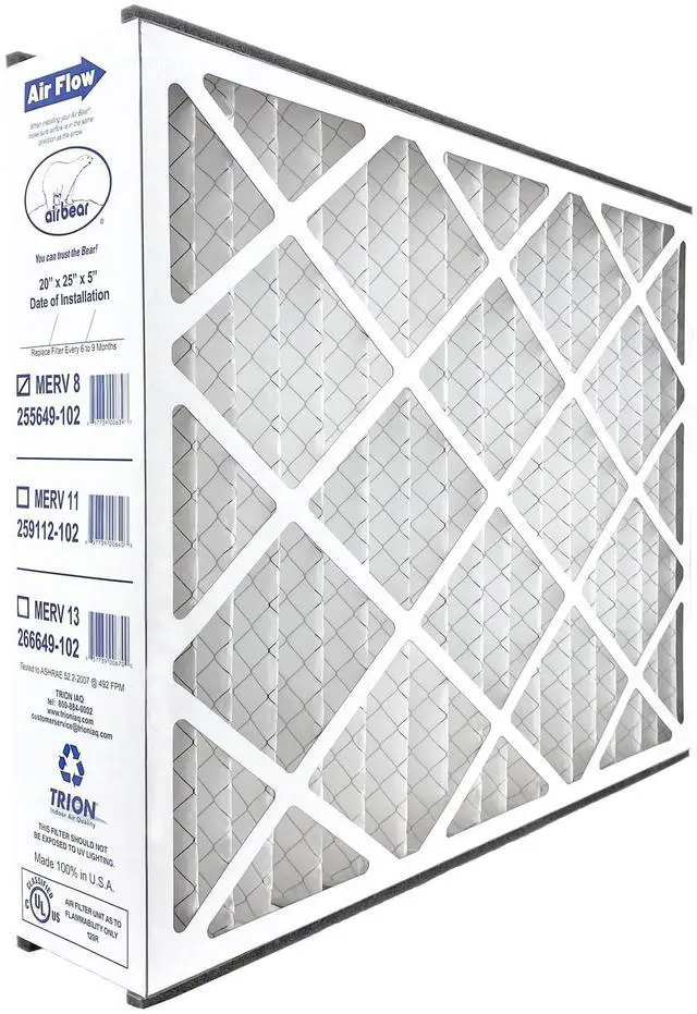 Alt view image 2 of 6 - Air Bear 20x25x5 Pleated HVAC Air Filter MERV 8 (4-Pack) (actual size: 19.75" x 24.25" x 4.9" in.) compatible part number 255649-102