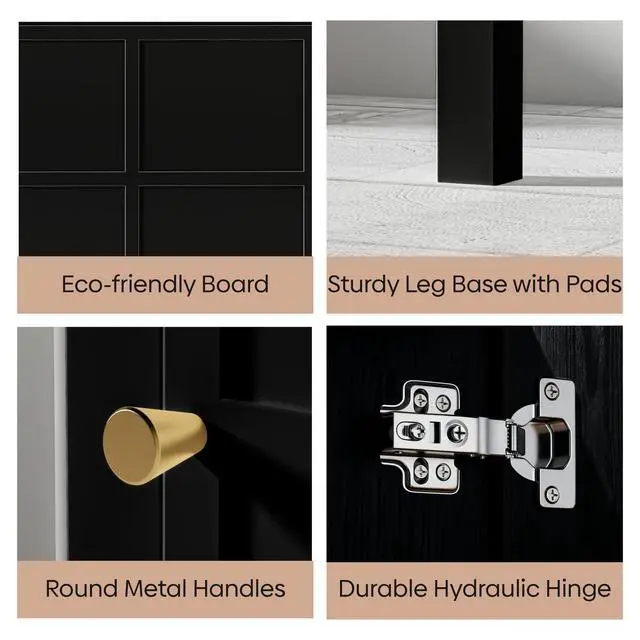 Alt view image 5 of 6 - 24 Inch Bathroom Vanity with Sink, Small Farmhouse Freestanding Bathroom Cabinet Combo Set, Soft Closing Door and Open Storage Shelf, Black