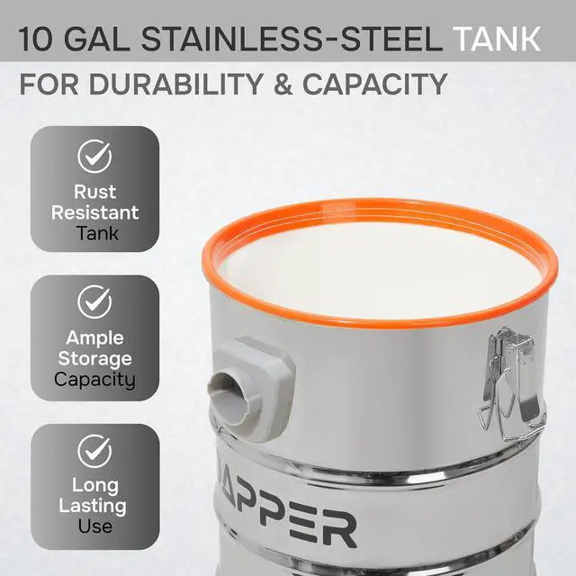 Alt view image 4 of 6 - 10 Gallon 4.0 Peak HP Wet/Dry Vacuum, Stainless Steel Tank, 3 in 1 Function Portable Shop Vacuum with Attachments, Ideal for Jobsite, Garage & Workshop
