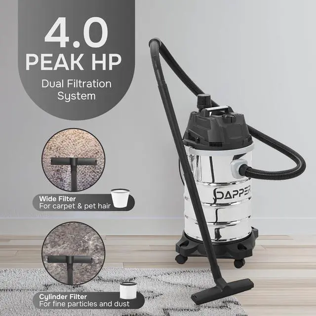 Alt view image 5 of 6 - 10 Gallon 4.0 Peak HP Wet/Dry Vacuum, Stainless Steel Tank, 3 in 1 Function Portable Shop Vacuum with Attachments, Ideal for Jobsite, Garage & Workshop
