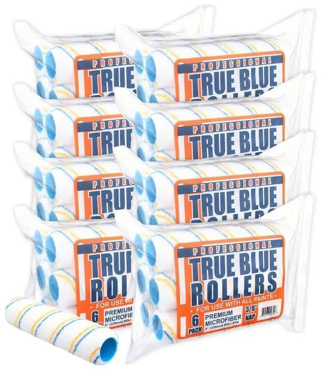 Main image of True Blue 9" Professional Paint Roller Covers, 9 Inch, Best for All Types of Painting Surfaces, Refill Bulk Pack (48, 3/8" Nap)