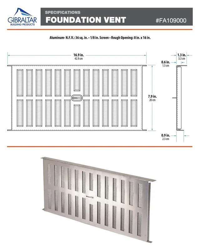 Alt view image 2 of 2 - FA109000 16.94x8 ALU Founda Vent