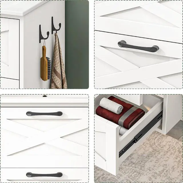 Alt view image 3 of 6 - 24 Inch Bathroom Vanity with Sink, Wall Mounted Vanity with 2 Storage Darwers, Floating Bathroom Vanity with Storage, Bathroom Floating Vanity with Towel Hook, White