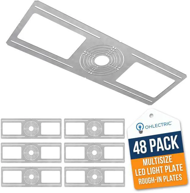Main image of 48-Pack New Construction Recessed Light Mounting Plates, Flat Steel Rough-in Brackets - Symmetric Round Holes w/ Multiple Cutouts 2 til 6 Adjustable Panel for LED Wafer & Recessed Lighting