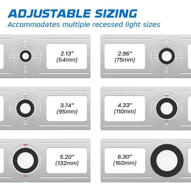 Alt view image 2 of 6 - 48-Pack New Construction Recessed Light Mounting Plates, Flat Steel Rough-in Brackets - Symmetric Round Holes w/ Multiple Cutouts 2 til 6 Adjustable Panel for LED Wafer & Recessed Lighting