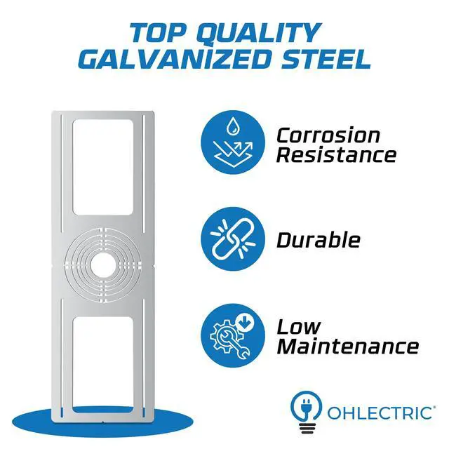 Alt view image 3 of 6 - 48-Pack New Construction Recessed Light Mounting Plates, Flat Steel Rough-in Brackets - Symmetric Round Holes w/ Multiple Cutouts 2 til 6 Adjustable Panel for LED Wafer & Recessed Lighting