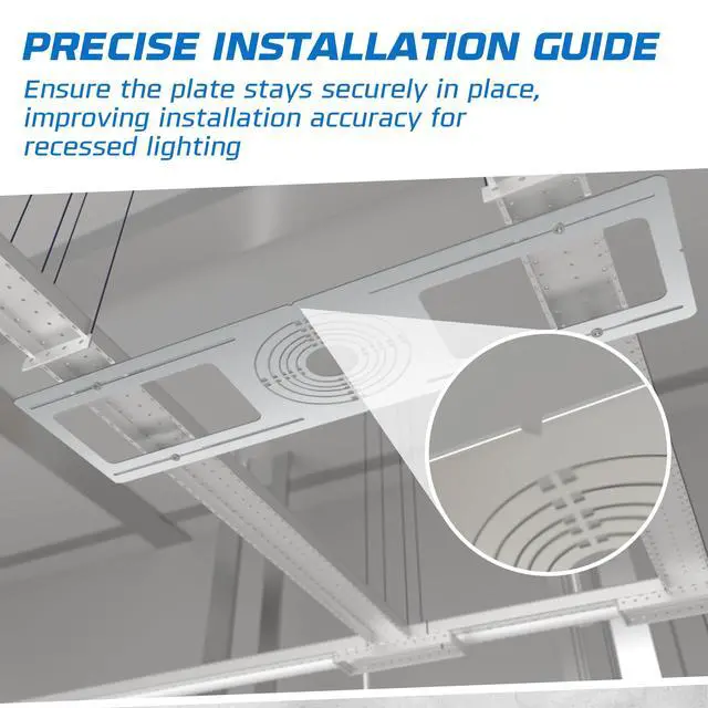 Alt view image 6 of 6 - 48-Pack New Construction Recessed Light Mounting Plates, Flat Steel Rough-in Brackets - Symmetric Round Holes w/ Multiple Cutouts 2 til 6 Adjustable Panel for LED Wafer & Recessed Lighting