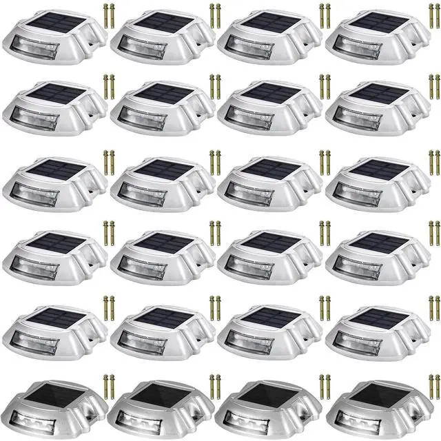 Main image of Driveway Lights 24-Pack Solar Driveway Lights Bright White with Screw Solar Deck Lights Outdoor Waterproof Wireless Dock Lights 6 LEDs for Path Warning Garden Walkway Sidewalk Steps