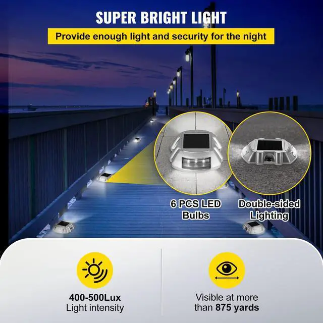 Alt view image 5 of 6 - Driveway Lights 24-Pack Solar Driveway Lights Bright White with Screw Solar Deck Lights Outdoor Waterproof Wireless Dock Lights 6 LEDs for Path Warning Garden Walkway Sidewalk Steps