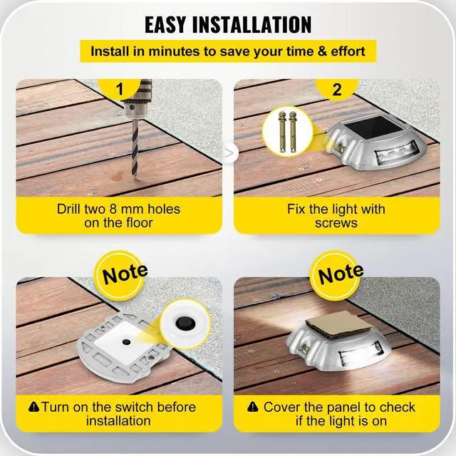 Alt view image 6 of 6 - Driveway Lights 24-Pack Solar Driveway Lights Bright White with Screw Solar Deck Lights Outdoor Waterproof Wireless Dock Lights 6 LEDs for Path Warning Garden Walkway Sidewalk Steps