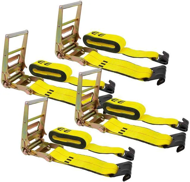 Main image of 4" x 30' Ratchet Tie Down Straps w/Flat Hook Extreme, 6,670 Lbs WLL Tie Down for Flatbed Truck Trailer (4 - Pack) Yellow