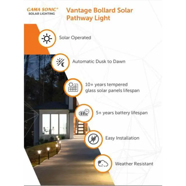 Alt view image 4 of 6 - Vantage Bollard Solar Pathway Light, Black Aluminum, Large 10" Diameter, 31" Tall Height, UltraBright 200 Lumens, Warm White 2700K LED, Waterproof Outdoor Landscape, 314B50000 (2 Pack)
