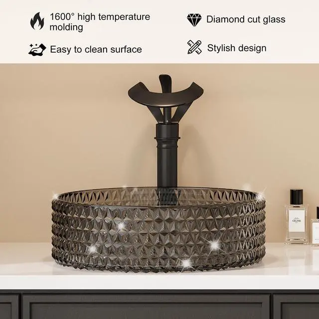 Alt view image 4 of 6 - Vessel Sink,Bathroom Sinks Wash Bowl Modern Black Countertop Vanity Sinks for Bathroom Above Counter