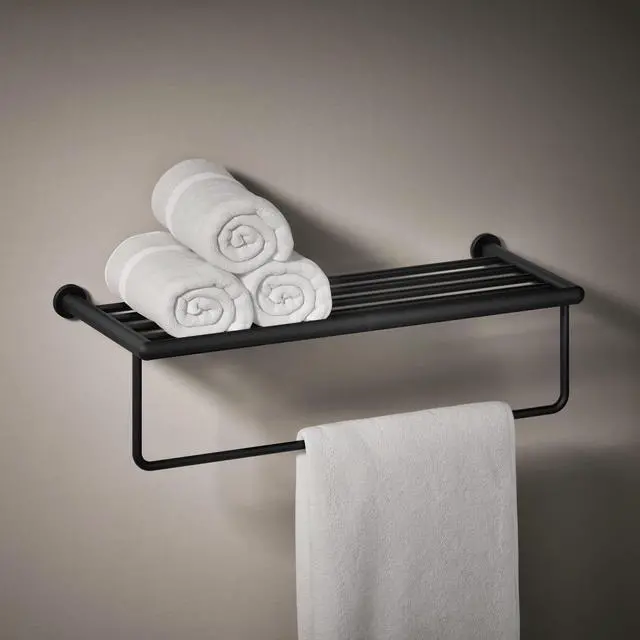 Alt view image 2 of 6 - Towel Rack by, Bathroom Towel Shelf Hotelier, Kumin Collection, Matte Black, K-24552-BL