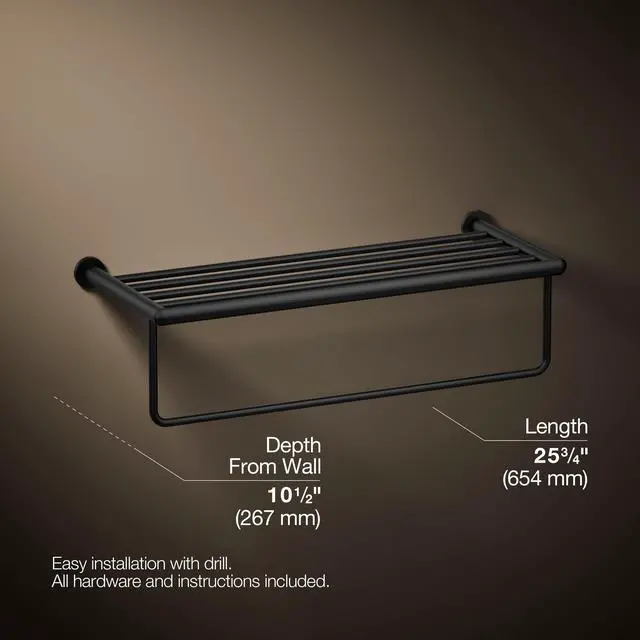 Alt view image 4 of 6 - Towel Rack by, Bathroom Towel Shelf Hotelier, Kumin Collection, Matte Black, K-24552-BL