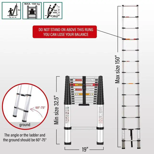 Alt view image 2 of 6 - Telescoping Ladder,12.5 Feet Aluminum Telescopic Extension Ladder,Soft Close Design Multi-Purpose Extendable Ladder for Household Daily or Hobbies,330 Lb Capacity