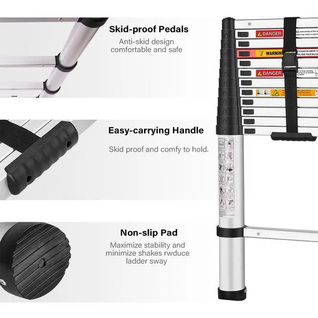 Alt view image 3 of 6 - Telescoping Ladder,12.5 Feet Aluminum Telescopic Extension Ladder,Soft Close Design Multi-Purpose Extendable Ladder for Household Daily or Hobbies,330 Lb Capacity
