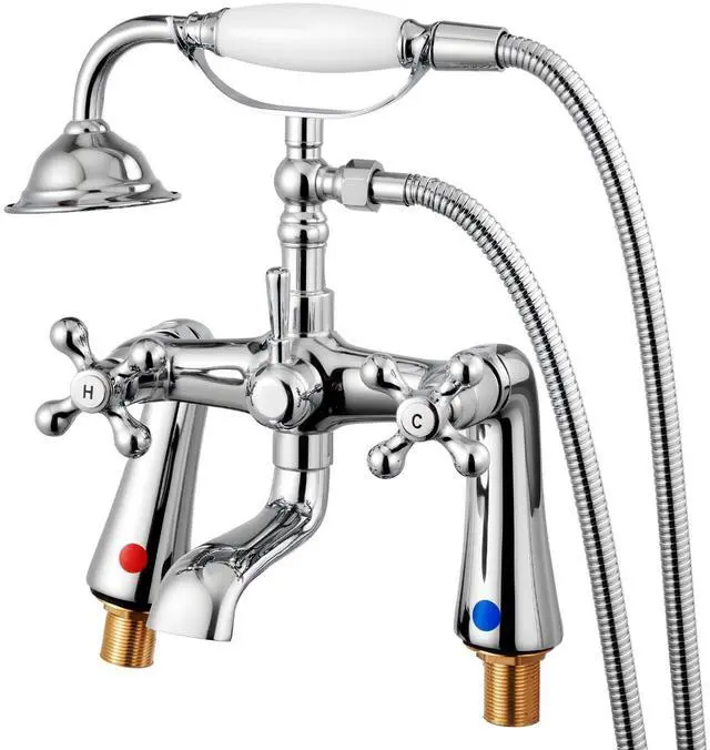 Main image of Clawfoot Tub Faucet, Deck Mount Bathtub Faucets with Handheld Shower, Vintage Polished Chrome Clawfoot Tub Filler Faucet Shower Kit with 360° Rotation Spout & 59-inch Long Hose for Bathtubs