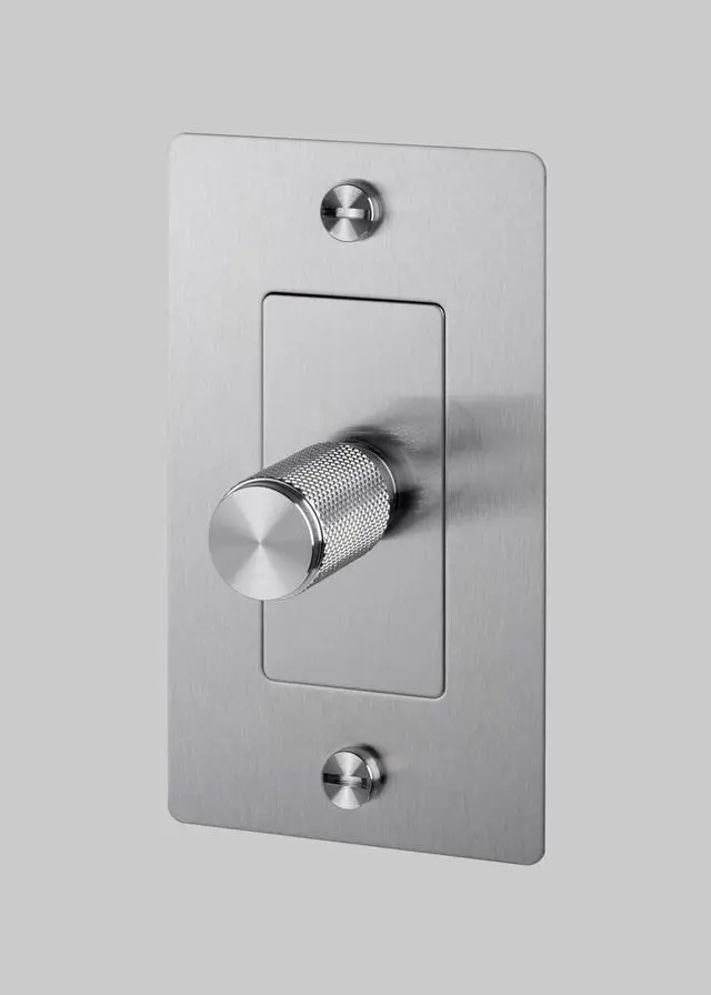 Main image of Buster and Punch 1 Gang Single Dimmer Switch LED Cross Knurl Without Logo in Steel