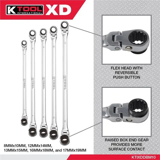 Alt view image 2 of 6 - XDDBM10 5 Piece Reversible Double Box Ratcheting Wrench Set for Garages, Repair Shops, and DIY, Black