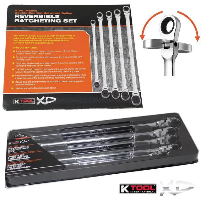 Alt view image 6 of 6 - XDDBM10 5 Piece Reversible Double Box Ratcheting Wrench Set for Garages, Repair Shops, and DIY, Black
