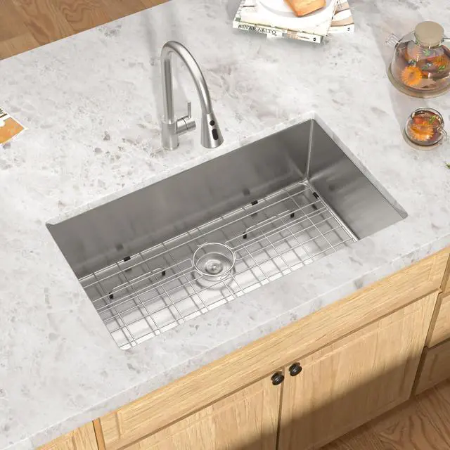 Alt view image 3 of 6 - Undermount Kitchen Sink - 33 Inch Undermount 16 Gauge Stainless Steel Kitchen Sink Under Counter Single Bowl Sinks Round Corner, 33"x19"x9" #TLU-0024