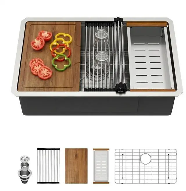 Main image of 30 Inch Undermount Kitchen Sink T304 Stainless Steel Kitchen Sink | 30x19x9 Inch Single Bowl Integrated Ledge Deep Bowl Handmade Under Counter Sink