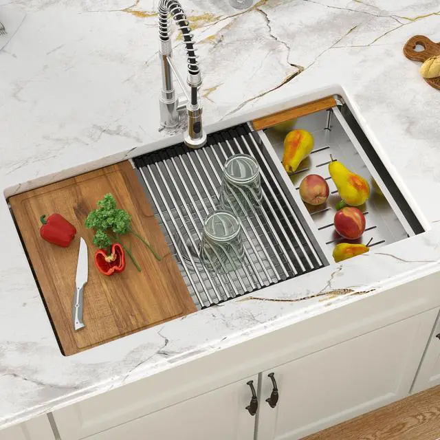 Alt view image 2 of 6 - 30 Inch Undermount Kitchen Sink T304 Stainless Steel Kitchen Sink | 30x19x9 Inch Single Bowl Integrated Ledge Deep Bowl Handmade Under Counter Sink