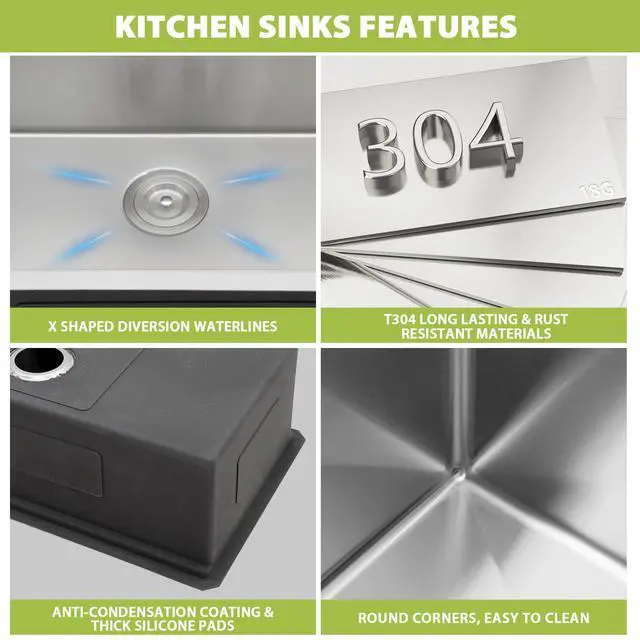 Alt view image 4 of 6 - 30 Inch Undermount Kitchen Sink T304 Stainless Steel Kitchen Sink | 30x19x9 Inch Single Bowl Integrated Ledge Deep Bowl Handmade Under Counter Sink