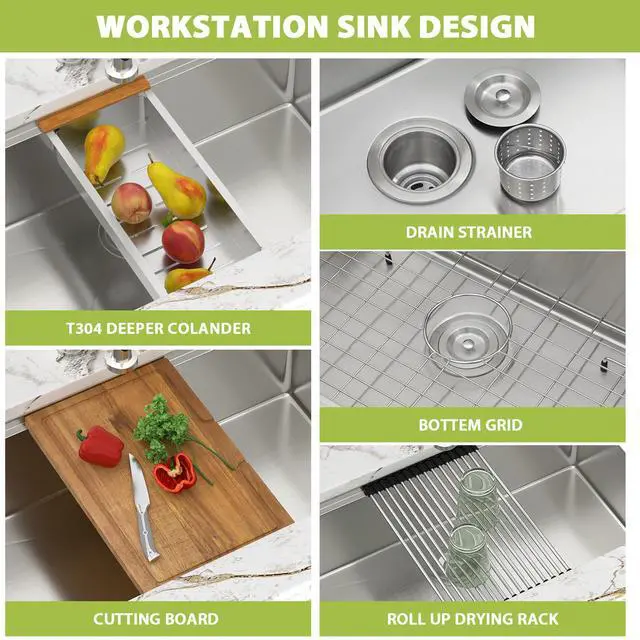 Alt view image 6 of 6 - 30 Inch Undermount Kitchen Sink T304 Stainless Steel Kitchen Sink | 30x19x9 Inch Single Bowl Integrated Ledge Deep Bowl Handmade Under Counter Sink
