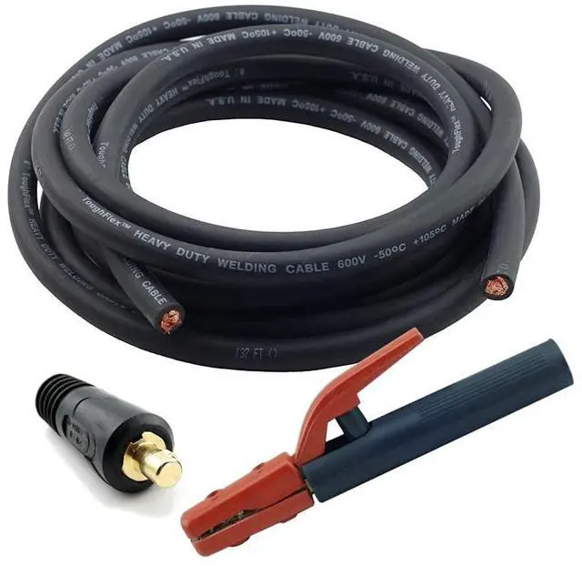 Main image of 50-ft 2-AWG USA-made Heavy Duty Welding Cable with Stick Electrode Holder Stinger and Dinse-type Twistlock Connector Plug for Welder Whip Lead