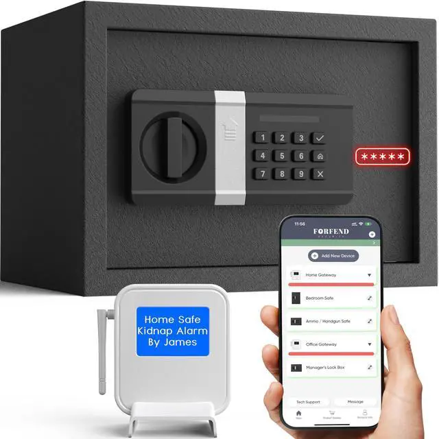 Main image of FORFEND Smart Home Safes | WiFi Safe Box App Unlock/Alarm | Voice Control, Kidnap SOS Alarm, Tamper Detect, Frozen Mode | Money Security Lockbox History Track | Digital Caja Fuerte Remote Live Monitor