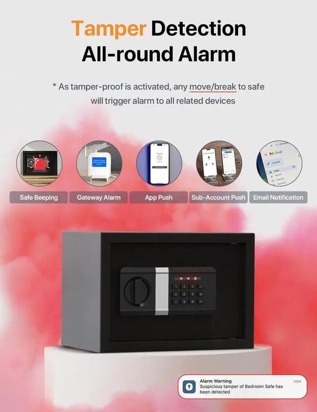 Alt view image 3 of 6 - FORFEND Smart Home Safes | WiFi Safe Box App Unlock/Alarm | Voice Control, Kidnap SOS Alarm, Tamper Detect, Frozen Mode | Money Security Lockbox History Track | Digital Caja Fuerte Remote Live Monitor