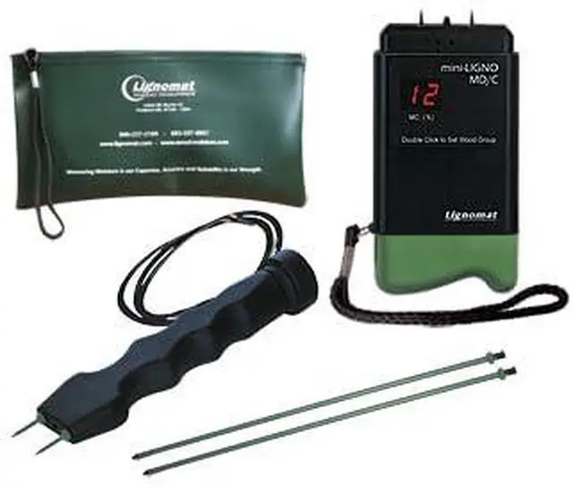 Main image of Pin Wood Moisture Meter, Digital Moisture Detector for Lumber Drywall Firewood Masonry Woodworking Plaster Floor - mini-Ligno D/C, Electrode E14M, Pouch