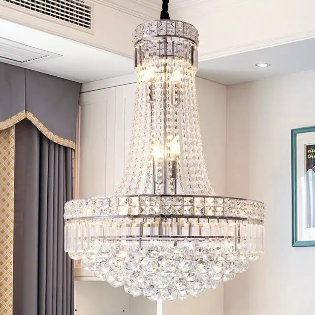 Main image of 24'' Modern Crystal Chandelier Lighting, Luxury Raindrop Crystal Chandeliers Chrome Classic Empire Style Hanging Pendant Light Fixture for Dining Living Room Foyer Bedroom