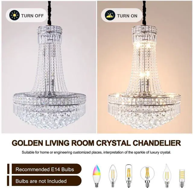 Alt view image 3 of 6 - 24'' Modern Crystal Chandelier Lighting, Luxury Raindrop Crystal Chandeliers Chrome Classic Empire Style Hanging Pendant Light Fixture for Dining Living Room Foyer Bedroom