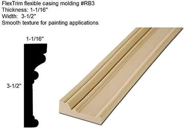 Alt view image 2 of 5 - #RB3: Flexible Casing Molding: 1-1/16" Thick x 3.5" Wide - PRE Curved to fit Half Round Arches 67" to 84" Diameter