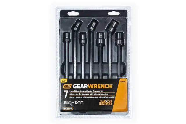 Alt view image 2 of 3 - 7 Pc. 3/8" Drive 6 Pt. x-Core Pinless Universal Impact Metric Extension Socket Set - 84980
