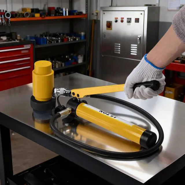 Alt view image 2 of 6 - 1/2" to 4" 15-Ton Hydraulic Knockout Punch Set 10-Die Conduit Punch Driver Kit for Sheet Metal Aluminum Stainless Steel - Yellow