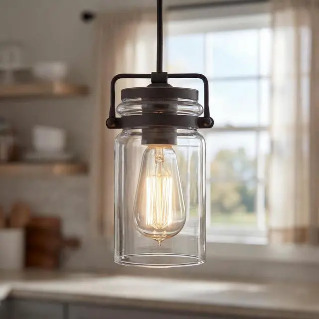 Alt view image 2 of 6 - Brinley 3-Light Pendant Light with Clear Glass in Olde Bronze, Modern Farmhouse Kitchen Island Lighting Fixture for Dining Room (8.5" x 7.75"), 42869OZ
