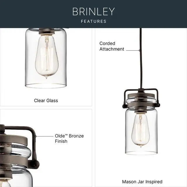 Alt view image 3 of 6 - Brinley 3-Light Pendant Light with Clear Glass in Olde Bronze, Modern Farmhouse Kitchen Island Lighting Fixture for Dining Room (8.5" x 7.75"), 42869OZ