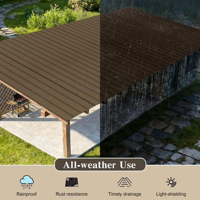 Alt view image 4 of 6 - Domi 20 PCS Metal Roofing Panels, Galvanized Steel Corrugated Roof Panels Waterproof Heavy Duty Metal Siding Panels with Screws for Pergola Gazebo Garage Sheds Mobile Home (Brown)