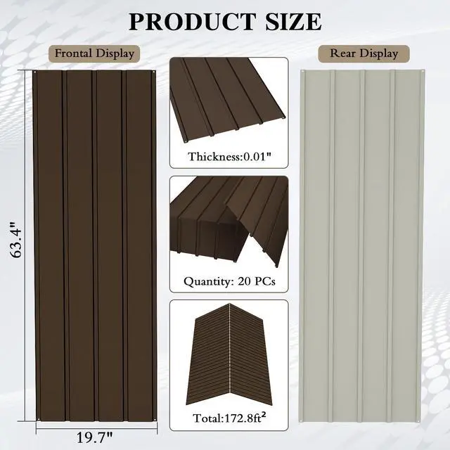 Alt view image 6 of 6 - Domi 20 PCS Metal Roofing Panels, Galvanized Steel Corrugated Roof Panels Waterproof Heavy Duty Metal Siding Panels with Screws for Pergola Gazebo Garage Sheds Mobile Home (Brown)