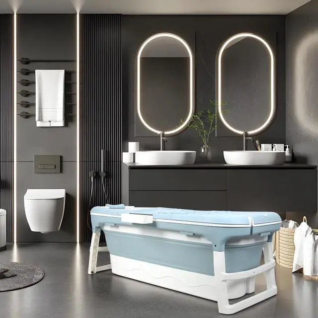 Alt view image 4 of 6 - Portable Bathtub, 58/56/50/46 Inch Collapsible Bathtub, Freestanding Foldable Bath Tub for Adults, Folding Tub for Shower, Hot Bath, Ice Bath Blue-B-130cm