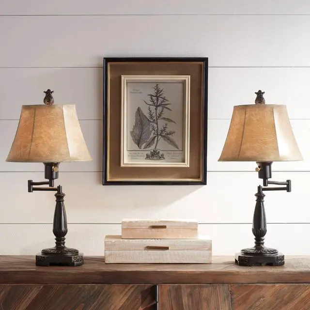 Main image of Andrea 22 1/2" High Small Farmhouse Rustic Traditional Desk Lamps Set of 2 Smart Socket Swing Arm Brown Bronze Finish Metal Shade Home Office Living Room Bedroom Bedside Nightstand