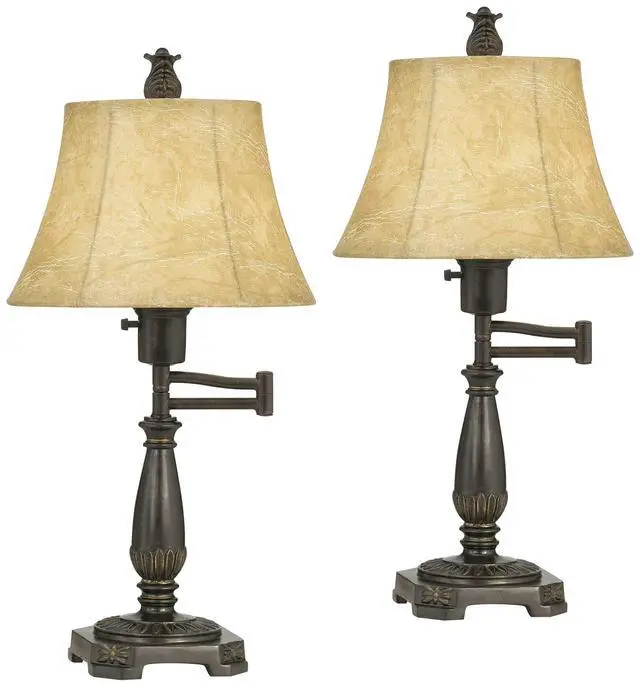 Alt view image 2 of 6 - Andrea 22 1/2" High Small Farmhouse Rustic Traditional Desk Lamps Set of 2 Smart Socket Swing Arm Brown Bronze Finish Metal Shade Home Office Living Room Bedroom Bedside Nightstand