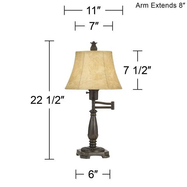 Alt view image 4 of 6 - Andrea 22 1/2" High Small Farmhouse Rustic Traditional Desk Lamps Set of 2 Smart Socket Swing Arm Brown Bronze Finish Metal Shade Home Office Living Room Bedroom Bedside Nightstand