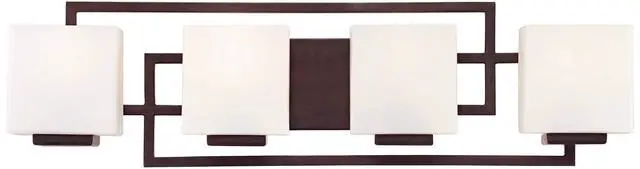 Alt view image 2 of 6 - Lighting on the Square Modern Wall Mount Light Bronze Metal Hardwired 29" Wide 4-Light Fixture Geometric Opal Glass Shades for Bathroom Vanity Mirror House Home Room Decor